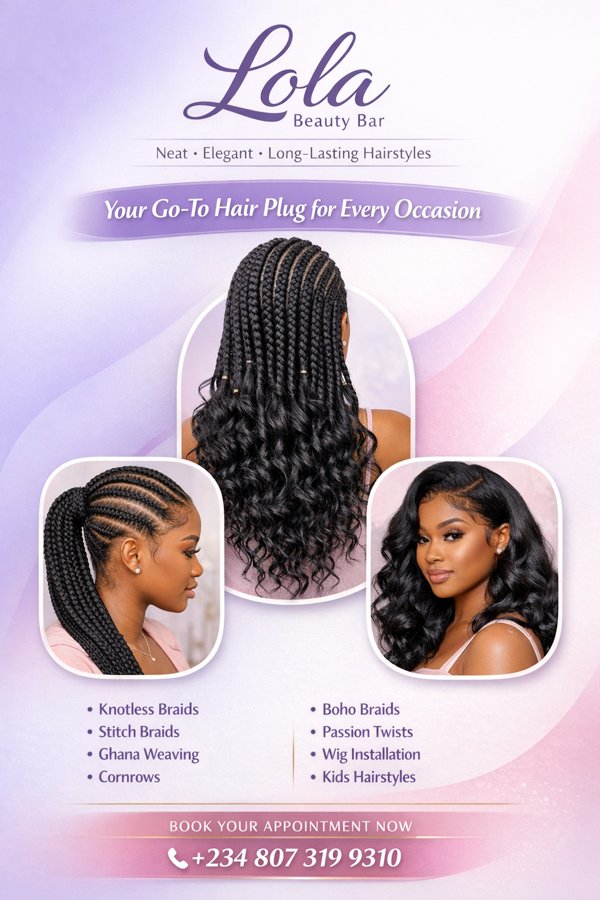 Lola Beauty Bar hairstyling flyer